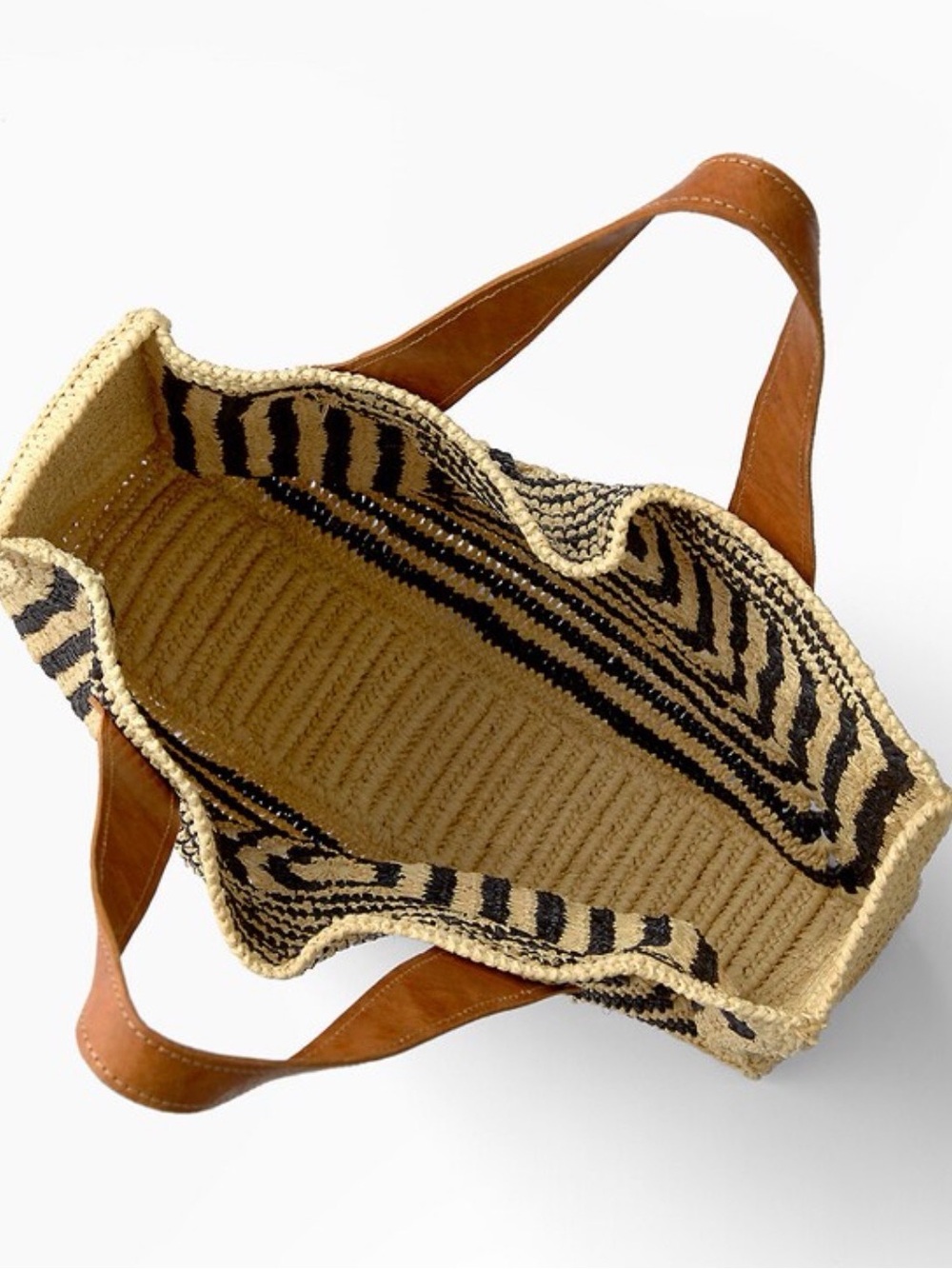 Mar Y Sol Panama Tote Black Tan Raffia Palm Leather Handle Beach Bag - Picture 2 of 15